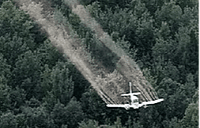 Small Plane Spraying Pesticide over the Trees